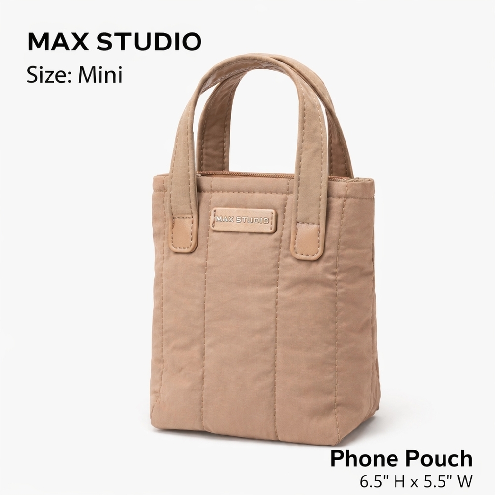 Max Studio Mini Bag Tan Nylon Micro Handbag Top Handle Small Purse